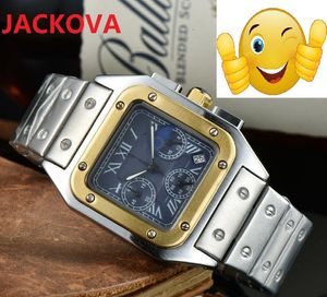 すべてのダイヤル作業クラシックレトロスクエアメンズクォーツムーン腕時計 42 ミリメートルセラミックベゼルフルステンレス鋼サファイアガラスソリッドクラスプ社長メンズ男性腕時計