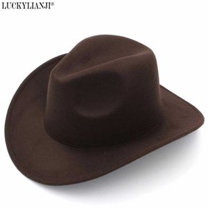 Luckylianji Retro Çocuklar Trilby Yün Fedora Ülke Oğlu Kovboy Cowgirl Şapka Batı Bull Caz Güneş Chapeau Caps Çocuklar için Q0805