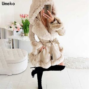 Umeko Women's Winter Parka Coats Long Cotton Casual Fur Hooded Jackets Women Thick Warm Parkas Female Overcoat Skirt Coat 211220