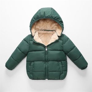 Winter Children'S Lamb Velvet Padded Jacket Pocket Zipper Boys Down Casual Hooded Baby Girl Thickened Coat Outwear 211203