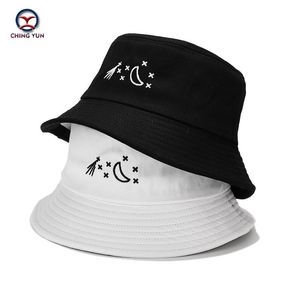 Wide Brim Hats 2021 Hat Spring And Summer Star Moon Embroidery Beach Fisherman Boys Girls Students Simple Casual Sunshade