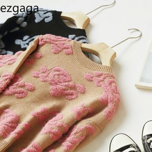 Ezgaga Pullover Rose Pullover Frauen Oansatz Mode Blume Strickwaren Herbst Neue Warme Damen Pullover Elegante Jumper Outwear Tops 210430