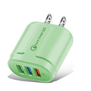 Cell Phone Chargers 3 USB Ports Quick Charge QC3.0 5V2A Portable Travel Chargers Power Adapter EU US Plug Macaron 6 Colors