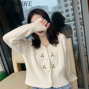 Floral Sweaters Women Short V Neck Korean Cardigans Autumn Winter Clothes Sweet Mujer Sueter 17682 210415