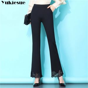 streetwear summer women's pants female patchwork lace high waist skinny flare pants capris for women trousers woman Plus size 210519