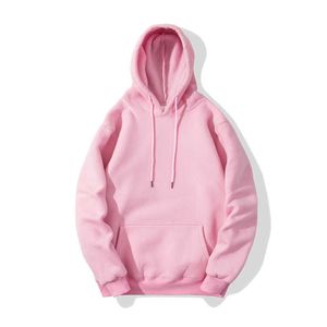 Fashion Pink Men Hoodies Hip Hop Streetwear Casual Hoodies Sweatshirts Elasticity Solid Color Fleece Thick Warm Threaded cuffs Y0804