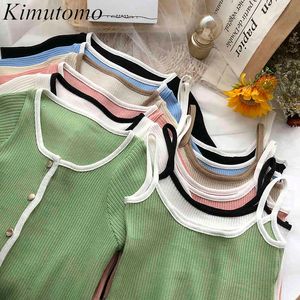 キムトモ女性スーツの夏のファッションカラーマッチングOネックシングルブレスト半袖カーディガンソリッドスリングツーピースセット210521