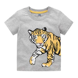 Saltando metros de verão tigre imprimir meninos tops algodão crianças camisetas de manga curta toddler tees crianças roupas 210529