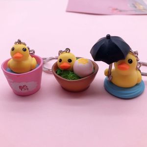 Creative Duck Micro Paisagem Ornamento Chave Anéis Pingente Diy Ovo Duck Bucket Ornamento Jardinagem Flores Chaveiro