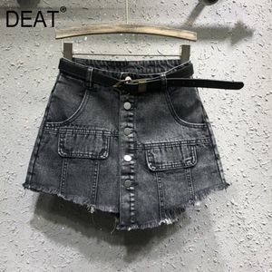 DEAT Personality Irregular False Pocket Hem Front Skirt Back Pants Denim Shorts Women Ew Fashion Tide Summer GD895 210428