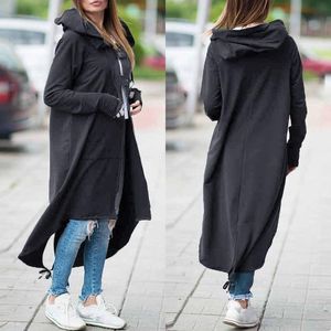 Kvinnors Tröjor Kvinnor Sweatshirt Klänning 2022 Kaftan Oregulära Vinter Spännen Zipper Coats Plus Size Hooded OuterWear Top