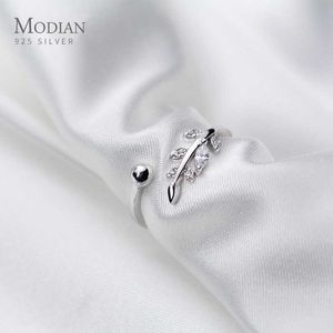 Обручальное кольцо свадьбы для женщин стерлингового серебра 925 Shinow Zircon ветка дерева оставляет открытые регулируемые украшения 210707