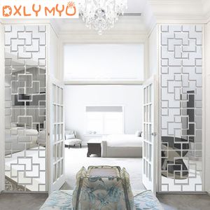 3D Creative Wall Stickers Geometric Quadrangle Design Acrylic Mirror Sticker Living Room Bedroom Porch TV Background Wall Decor 220309