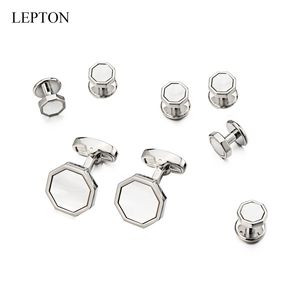 Lepton Mother of Pearl Cufflinks tuxedo studs Sets Fashion Shell Cufflink Collar Studs Cuff links Men Jewelry Drop