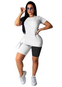 女性のトラックスーツ夏の衣装ジョガースーツ半袖白Tシャツ+ショートパンツ2個セットプラスサイズ2xl服カジュアルブラックスポーツウェア2787