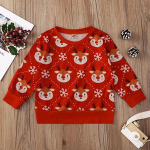 Xmas Kids Girls Clothing Tops Tees Baby Girl Red Christmas Ell Snowflake Print Long Sleeve T-shirts Spring Autumn Fashion Middle Child Sweatershirts