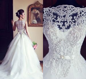 Nieuwste elegante mouwloze kristallen trouwjurken 2021 mode wit een lijn prinses tule bruidsjurken lange w1016 hoogwaardige prachtige top