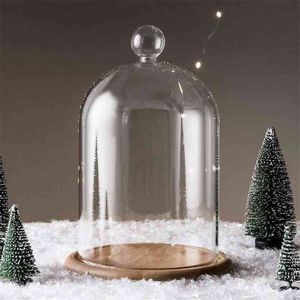 Rensa vaser glasblomma display Cloche Bell Jar Dome Immortal Bevarande med Trä Base Flower Glass Cover Heminredning 210409