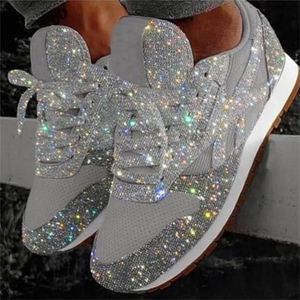 Senaste Kvinnor Skor Högkvalitativ Silver Spring Sneakers Chic Sequins Casual Sport Sko Non-Slip Gummi Yttersula Storlek 35-43 008