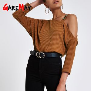 Casual Solid Loose Sweater Bare Shoulders Knitted Pullovers Women Clothes Pullover Sexy Tops 210428