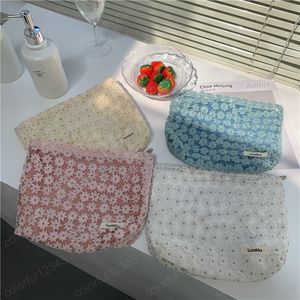 Hollow Lace Women Makeup Bag Large Capacity Flower Cosmetic Bag Travel Solid Color Makeup Beauty Case Storage Organizer