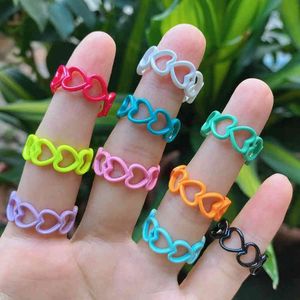 10Pcs 2021 Summer Style Multi colors Heart Neon Colors Gold Plating Adjustable Brass Ring