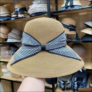 ワイドブリムハットキャップ帽子、スカーフグローブファッションaessories 202103- Xiaoli夏の格子縞のちょう結びジャパンスタイルビッグビーチホリデーペーパーSt Lady