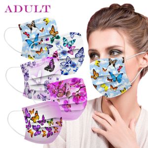 使い捨て成人子供マスク蝶印刷不織布紡績レー​​ス布通気性マスク