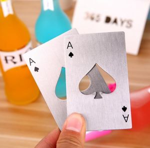 Creative Poker Card Beer Bottle Opener Bar Verktyg Soda Flaskor Öppnare Bärbara Slitstarkt Svart Silver Spades Spelkort Öppna Sn5440