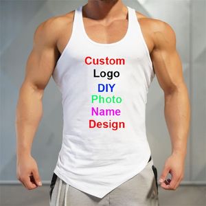 Customize Your Like Po or Your OWN Design Cotton Y Back Gym Tank Top Men Bodybuilding Clothing Fitness Sleeveless Tshirt 210421