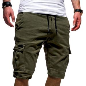 Men Stylish Summer Short Pants Solid Color Multi Pockets Drawstring Fifth Pants Beach Shorts 2021 Spring Summer Men's Clothing Y0408
