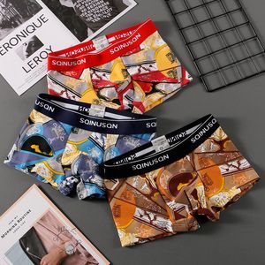 Underpants Style Ice Silk Soft Comfortable Mens Underwear Sexy Breathable Thin Printed Boxers Shorts