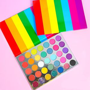 Nenhuma marca! Rainbow Stripe 35 cores glitter shimmer paleta de sombra de longa duração de olhos grandes paletes aceitam seu logotipo