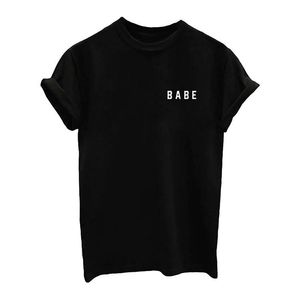 Wholesale black babes resale online - Women s T Shirt Female Tees Casual Tops Summer BABE Woman Short Sleeve O neck Black White Tshirt