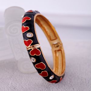 Coração Vermelho Cristal Esmalte Bangle Feminino Clássico Compras Online Índia Barato Vintage Bangle Atacado Q0719