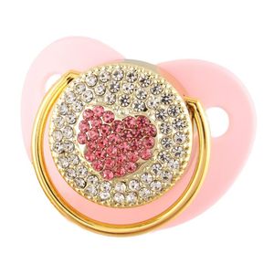 Pacifiers # Luxury Baby Pacifier Bling Pink Heart With Rhinestones Orthodontic Dummy Soother Nipple Shower Gift