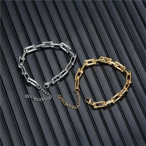 Link Chain Link Bracelet Stainless Steel Shaped Design Bangle Hip Hop Jewlery For Women Girls Gold Silver Color 20217787510243K