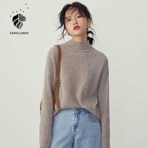 팬슐린 대형 100 % 양모 Turtleneck 니트 스웨터 여성 긴 소매 캐주얼 스트리트웨어 풀오버 빈티지 캐시미어 점퍼 210607