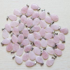 Rose Quartzs Crystal Necklace Natural Stone water drop Heart Pendants Fashion Beads 20mm For DIY Jewelry Making Gemstones