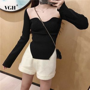 Slim Basic Solid Sweater For Women Square Collar Long Sleeve Minimalist Red Knitted Pullovers Female Fashion Style 210531