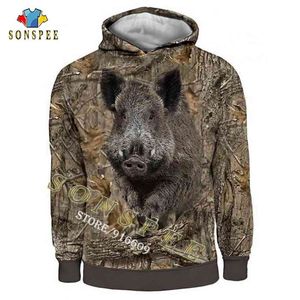 SONSPEE Camo Boar hunting Long Sleeve Hooded Shirts 3D Printing Hoodie/Sweatshirt/Zipper Man Women Jungle Wild tops 210813