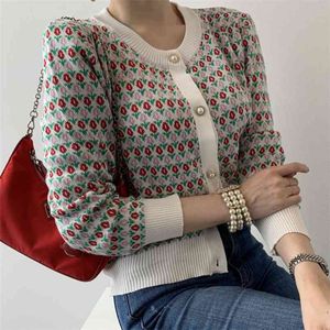 Women Chic Knitted Cardigan Casual Vintage Floral Autumn Winter Leisure Feminine Tops All Match Soft Christmas Sweaters Coat 210514