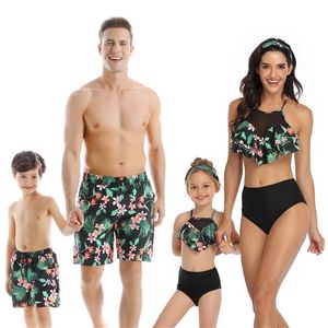 Family Swimsuit Bikini Beach Mommy and Me Clothes Mom Outfits Look Mother Daughter s Men Kids Bathing Shorts 210521
