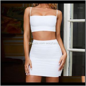 Tute Abbigliamento donna Abbigliamento Drop Delivery 2021 Forefair Neon Green Backless Women Set Summer Black White Crop Top Sexy Spaghetti Strap