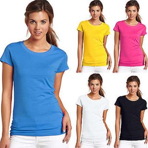 Kadın T-Shirt Kısa Kollu Bayanlar Ev İş Giysileri Katı T-Shirts 11 Renk Moda Kadınlar Temel Tees Basit O-Yok Yaz Tops