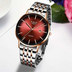 Reloj Mujer LIGE Fashion Women Watch Top Brand Luxury Ladies Steel Belt Ultra-thin Watch Women's casual Waterproof Quartz Clock 210527