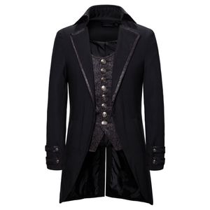 Retro Tailcoat Men Suit Jacket Lapel Fake Two Pieces Gothic Steampunk Coat Men Tuxedo Victorian Cosplay Mens Swallow Uniform 2XL 210524