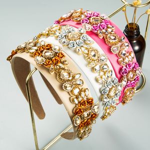 Metal Flower Headband Luxury Multi Color Geometric Crystal Beaded Hairband Girls Party Jewelry Bezel
