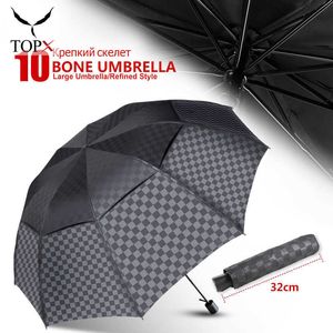 Double Layer Windproof Umbrella Rain Women Men 4Folding 10K Business Umbrellas Male Dark Grid Parasol Family Travel Paraguas 210626