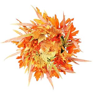 Ön Kapı Için Açık Sonbahar Çelenk toptan satış-Dekoratif Çiçekler Çelenkler Güz Çelenk Ön Kapı Için Maples Yaprak Berry Sonbahar Şükranları Noel Dekorasyon Ev Kapalı Açık